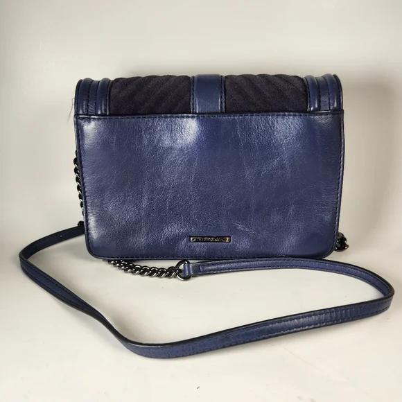 REBECCA MINKOFF Mini Love Chevron Quilted Crossbody Bag Blue Leather Purse - Picture 8 of 13